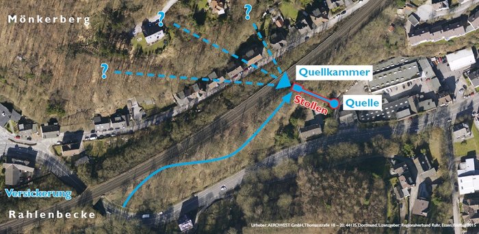 Luftbild mit Lage der Quelle und Zuflüssen 