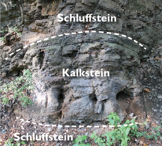 Felswand mit eingezeichneten Schichten