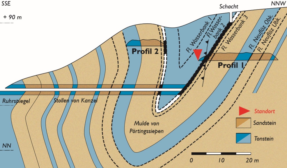 Zeichung Geologisches Profil mit Falten und Schichten