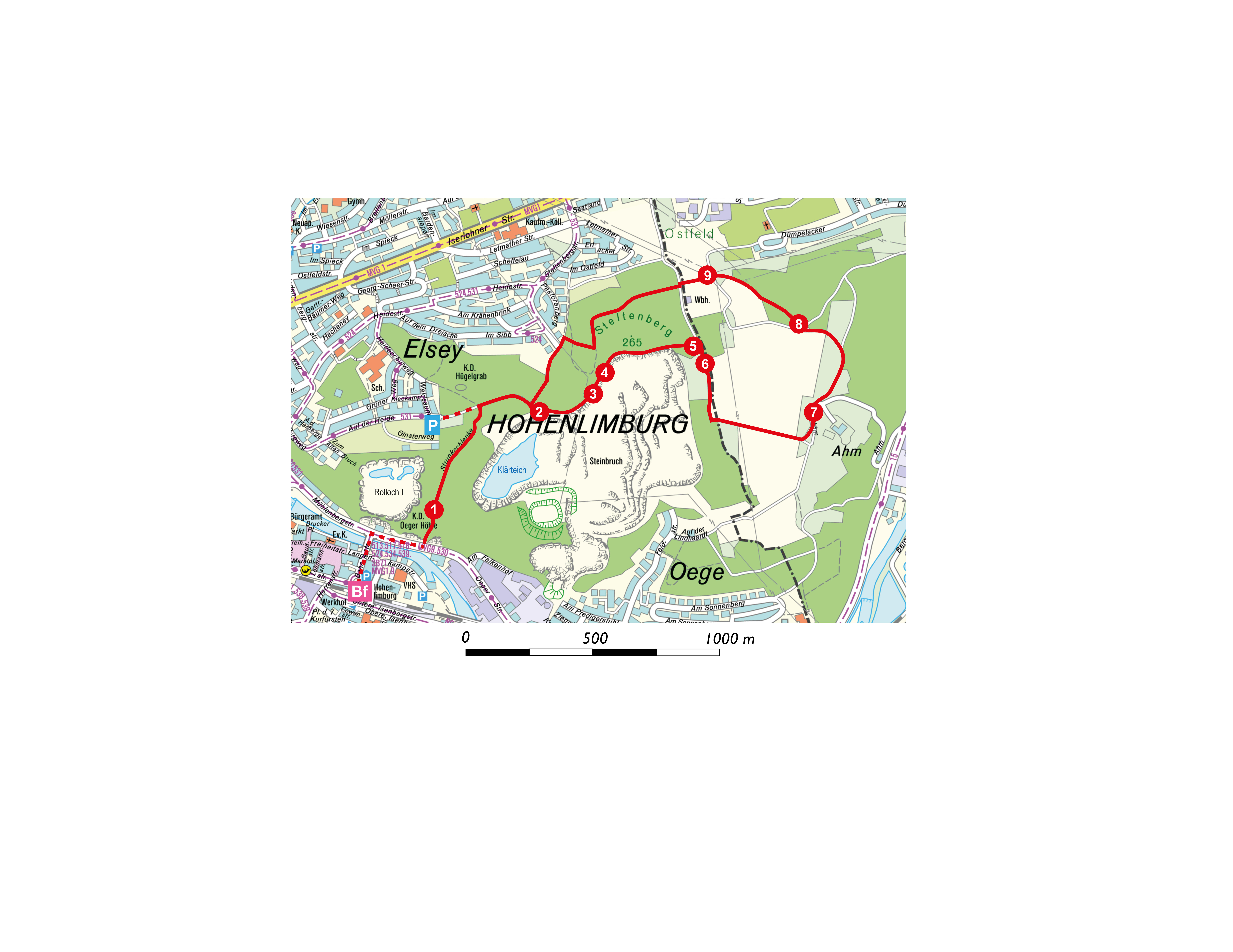 Karte mit Stationen und Wegverlauf