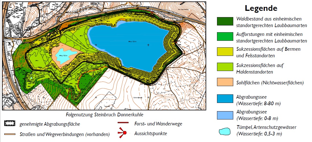 Karte mit geplanten Nutzungsarten (Abgrabungssee, Aufforstungen usw.)