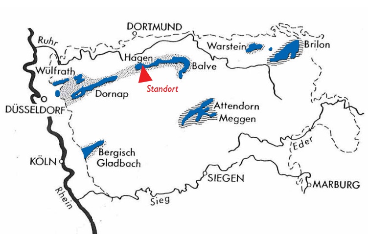 Karte mit Riff-Standorten zwischen Ruhr und Sieg