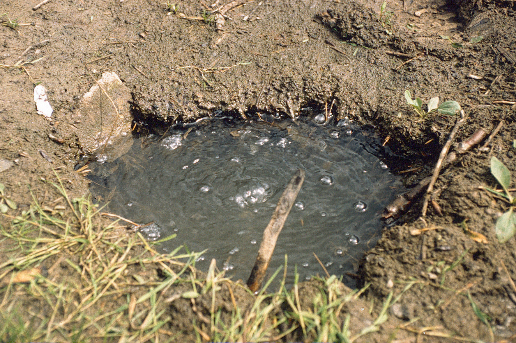 Wassergefülltes Loch mit Gasblasen