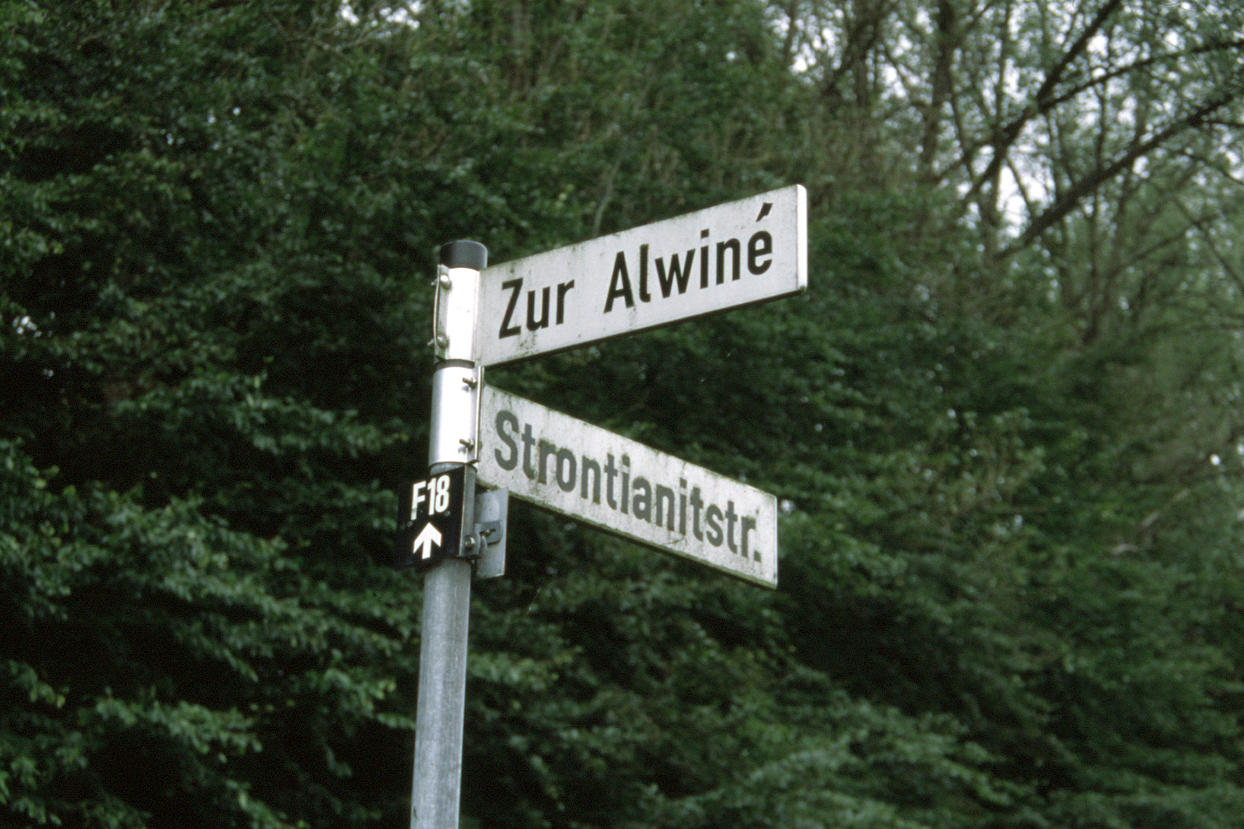 Straßenschilder an Kreuzung "Strontianitstraße" und "Zur Alwine"